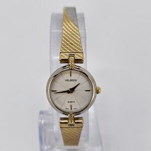 Helbros Women's Dress Watch 20MM White Dial Two Tone Metal Bands NEW Battery